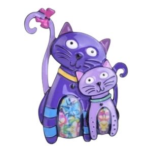 Cat Kitty With Bow Enamel Metal Brooch Pin, Purple